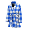 Gingham Blue Pattern Print Women Long Robe-grizzshop