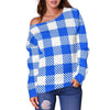 Gingham Blue Pattern Print Women Off Shoulder Sweatshirt-grizzshop