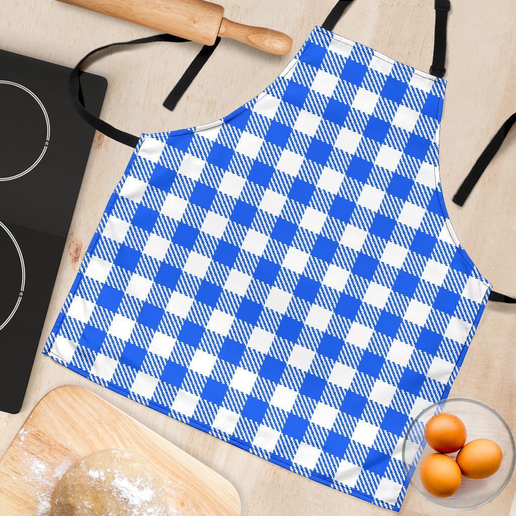 Gingham Blue Pattern Print Women's Apron-grizzshop