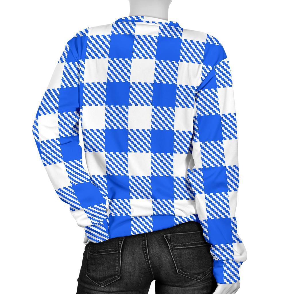 Gingham Blue Pattern Print Women's Sweatshirt-grizzshop