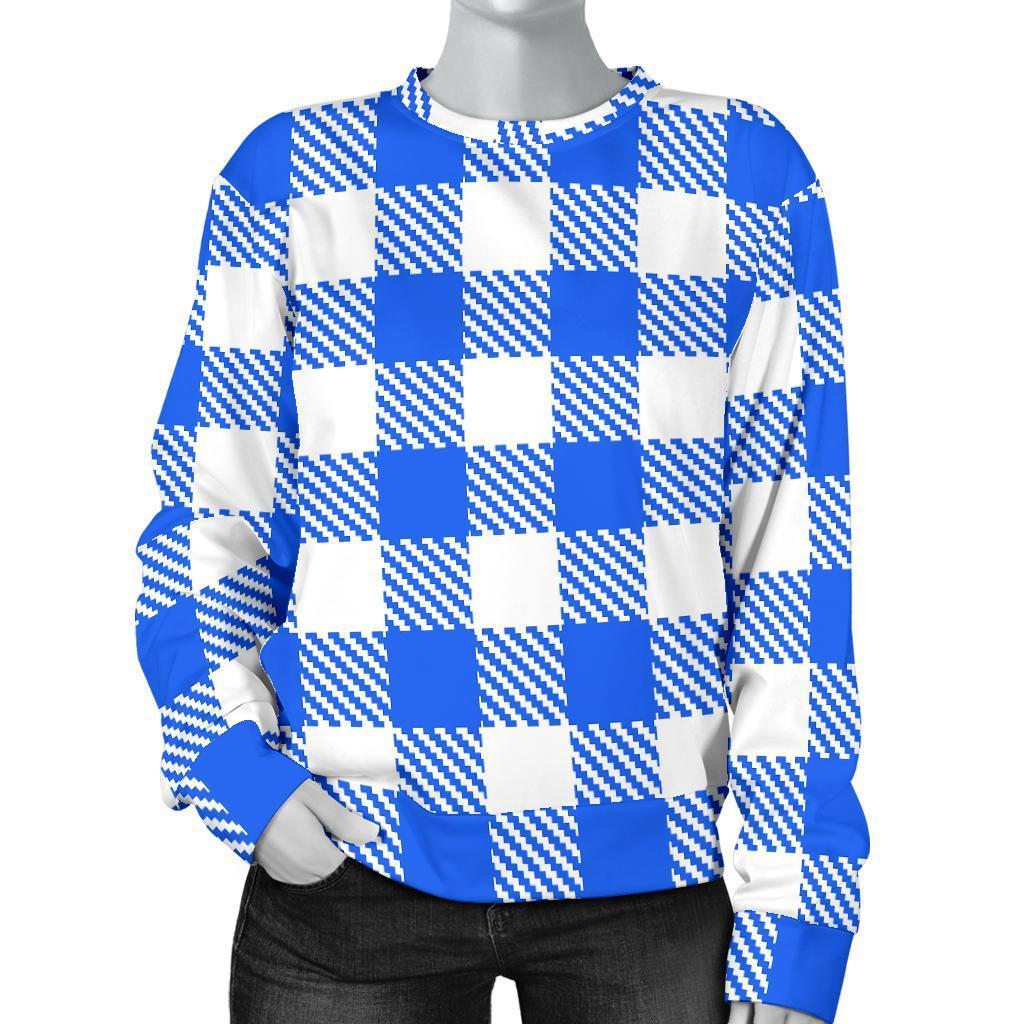 Gingham Blue Pattern Print Women's Sweatshirt-grizzshop