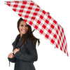 Gingham Red Pattern Print Automatic Foldable Umbrella-grizzshop