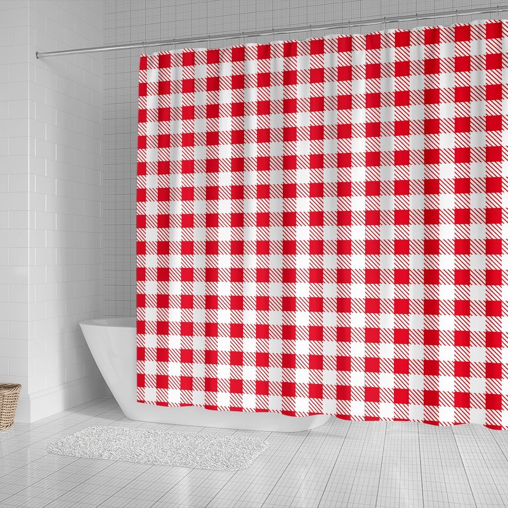 Gingham Red Pattern Print Bathroom Shower Curtain-grizzshop