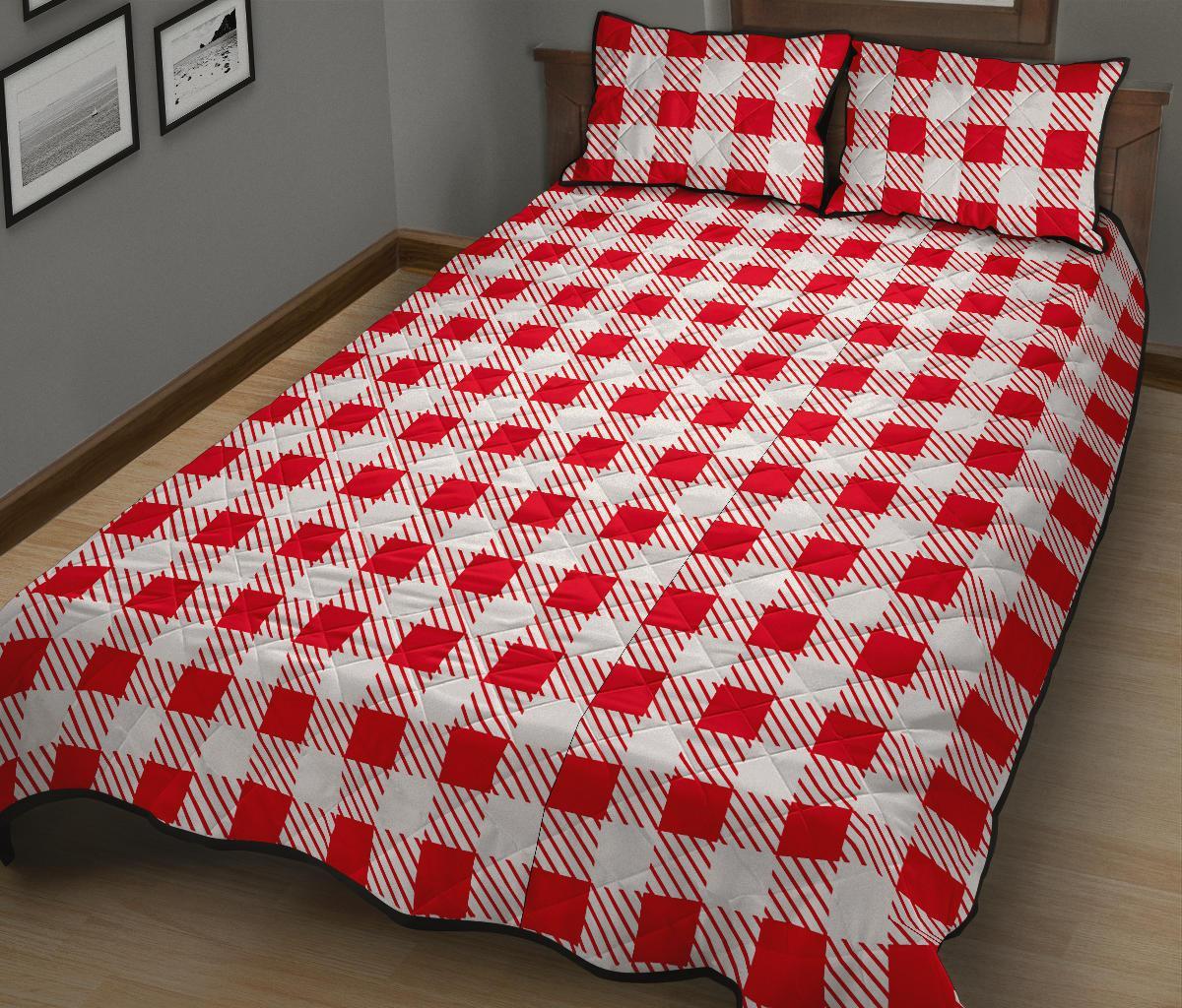 Gingham Red Pattern Print Bed Set Quilt-grizzshop