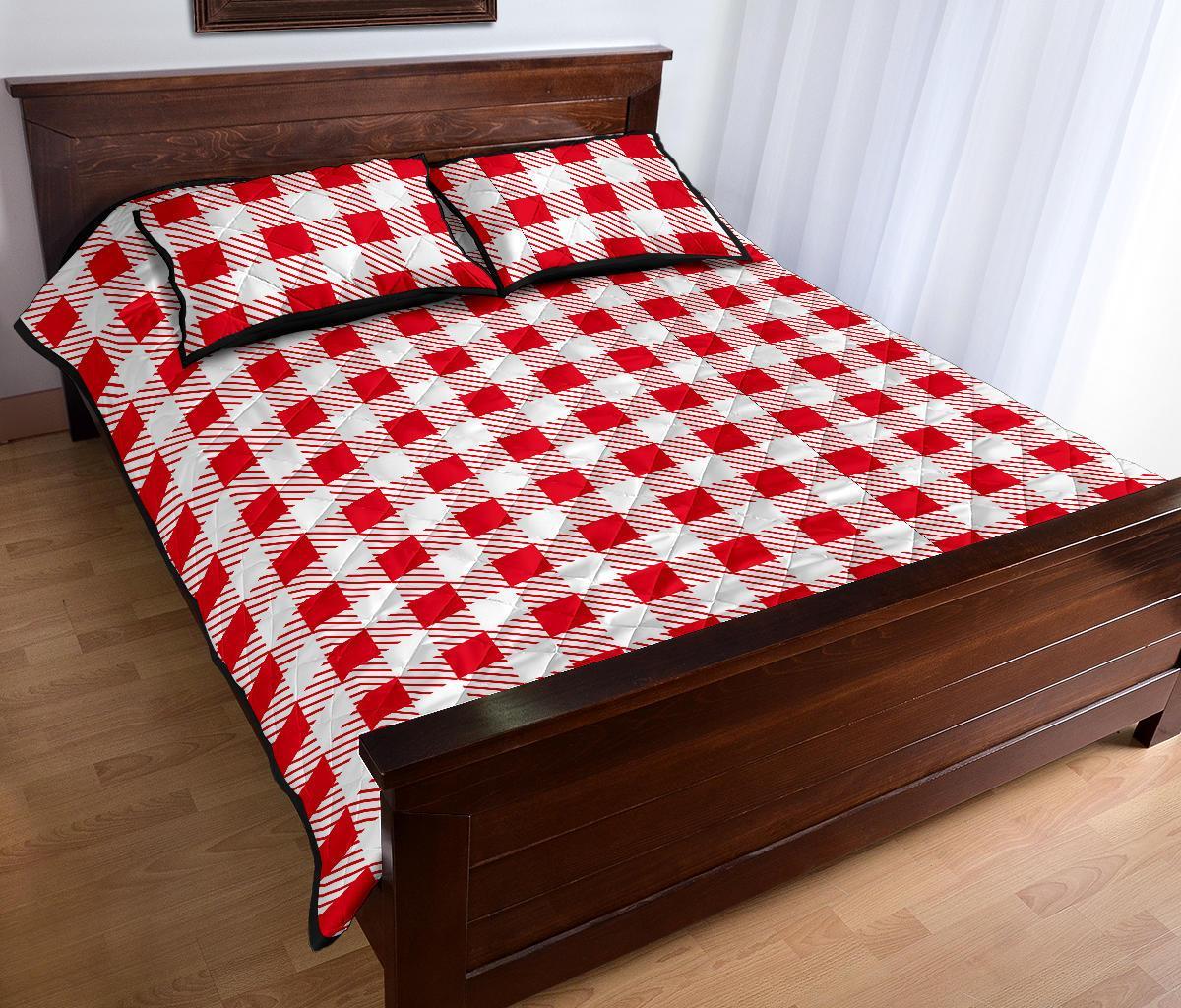 Gingham Red Pattern Print Bed Set Quilt-grizzshop