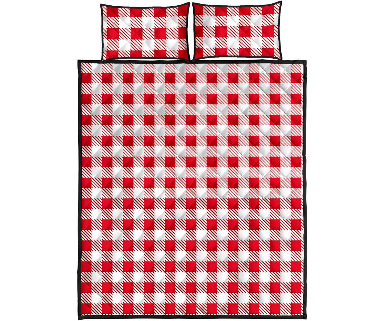 Gingham Red Pattern Print Bed Set Quilt-grizzshop