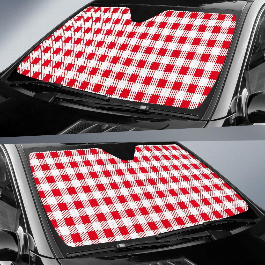 Gingham Red Pattern Print Car Sun Shade-grizzshop