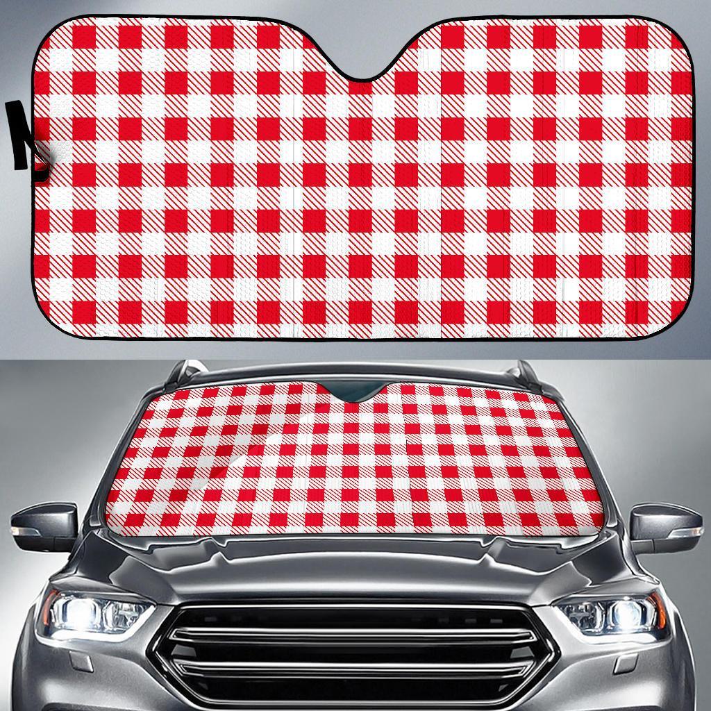 Gingham Red Pattern Print Car Sun Shade-grizzshop
