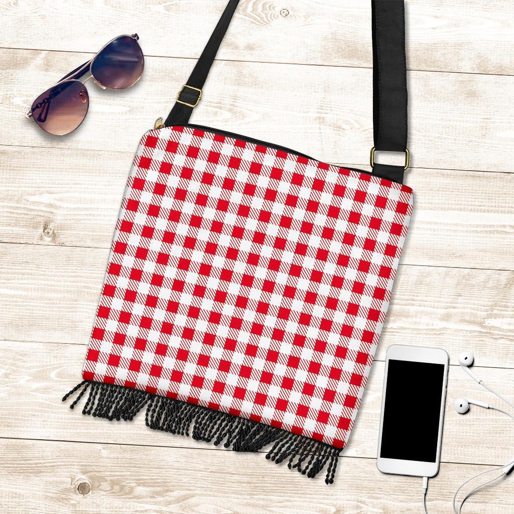 Gingham Red Pattern Print Crossbody bags-grizzshop