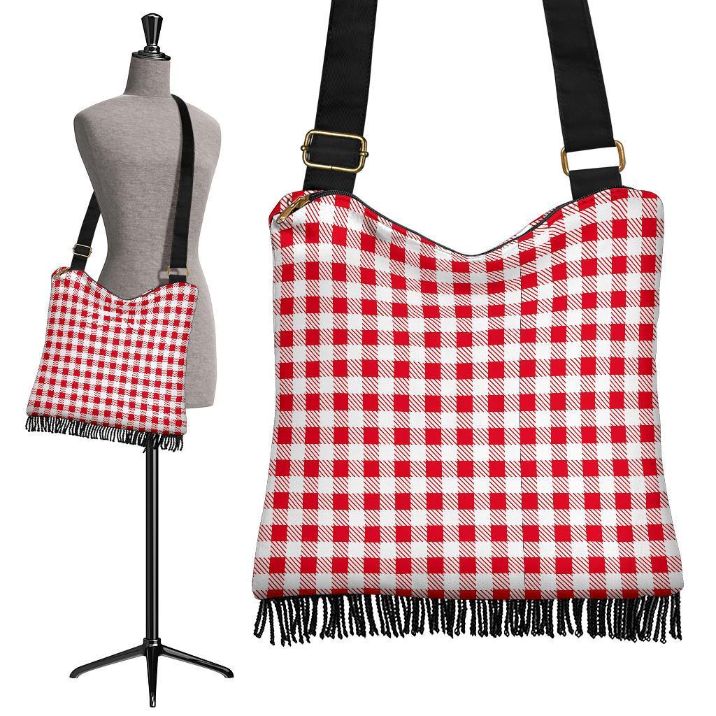 Gingham Red Pattern Print Crossbody bags-grizzshop