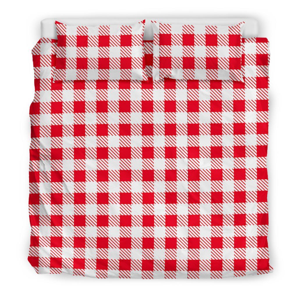 Gingham Red Pattern Print Duvet Cover Bedding Set-grizzshop