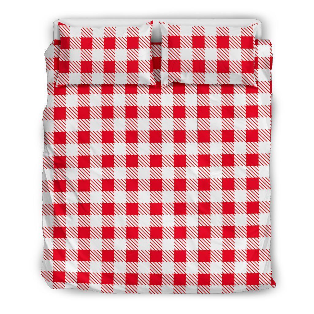 Gingham Red Pattern Print Duvet Cover Bedding Set-grizzshop