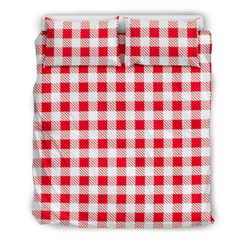 Gingham Red Pattern Print Duvet Cover Bedding Set-grizzshop