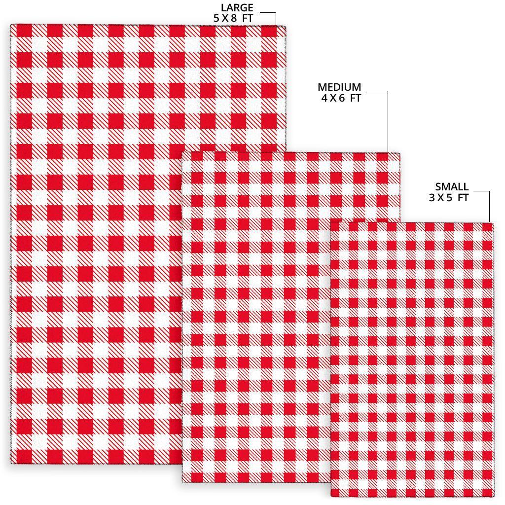 Gingham Red Pattern Print Floor Mat-grizzshop