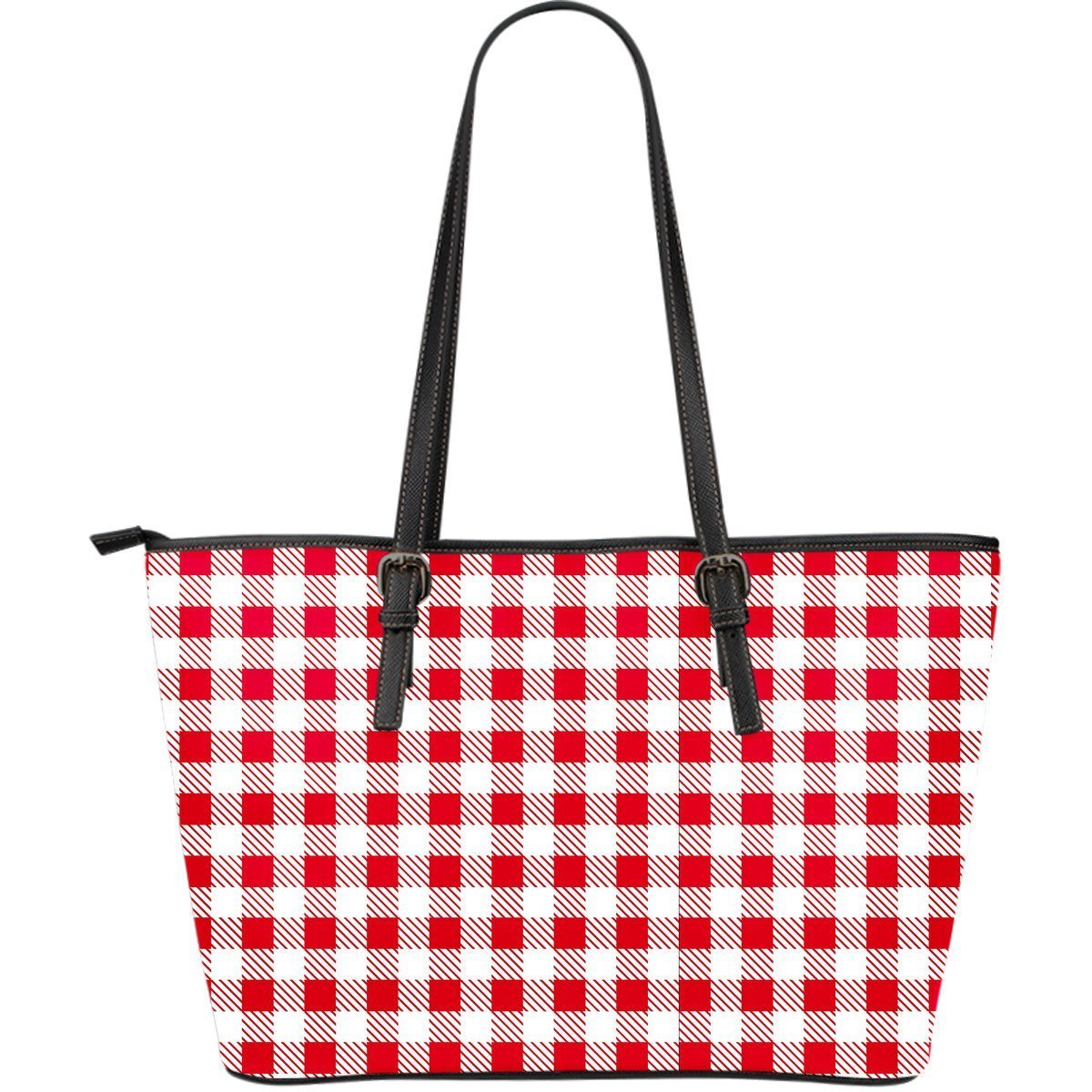 Gingham Red Pattern Print Leather Tote Bag-grizzshop