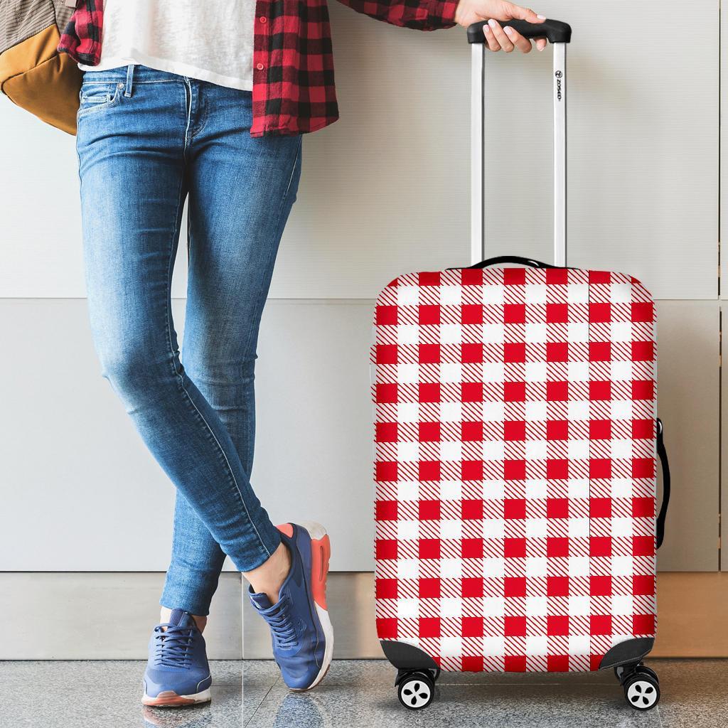 Gingham Red Pattern Print Luggage Cover Protector-grizzshop