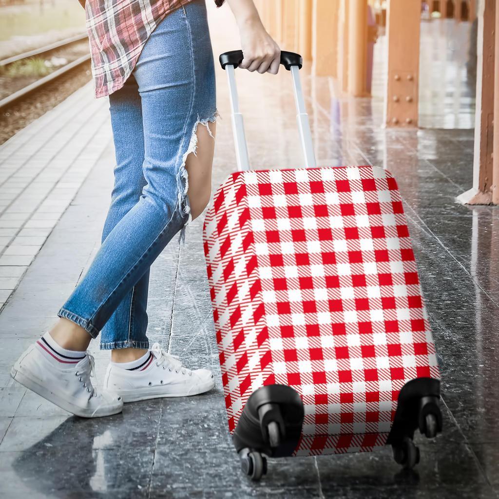 Gingham Red Pattern Print Luggage Cover Protector-grizzshop