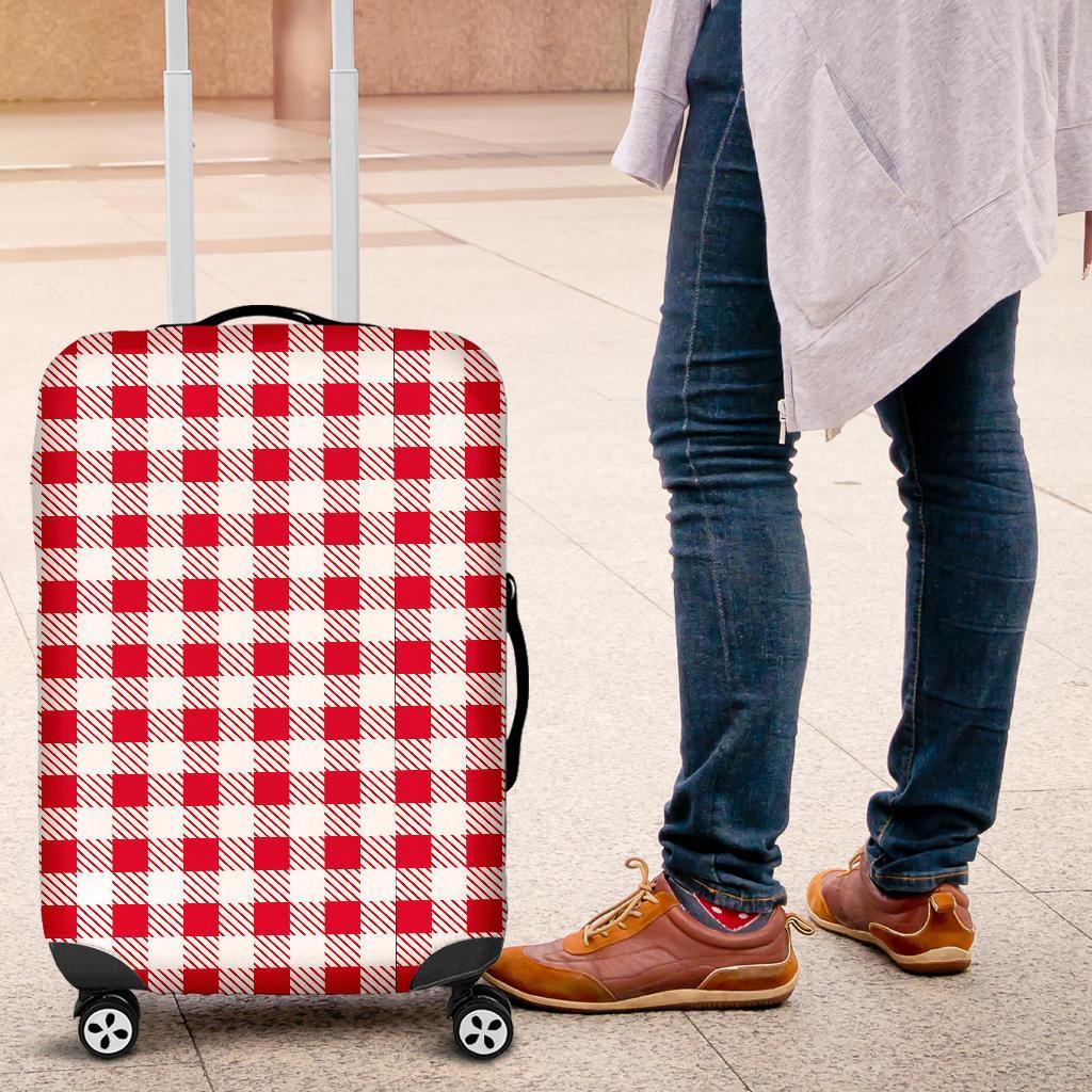 Gingham Red Pattern Print Luggage Cover Protector-grizzshop