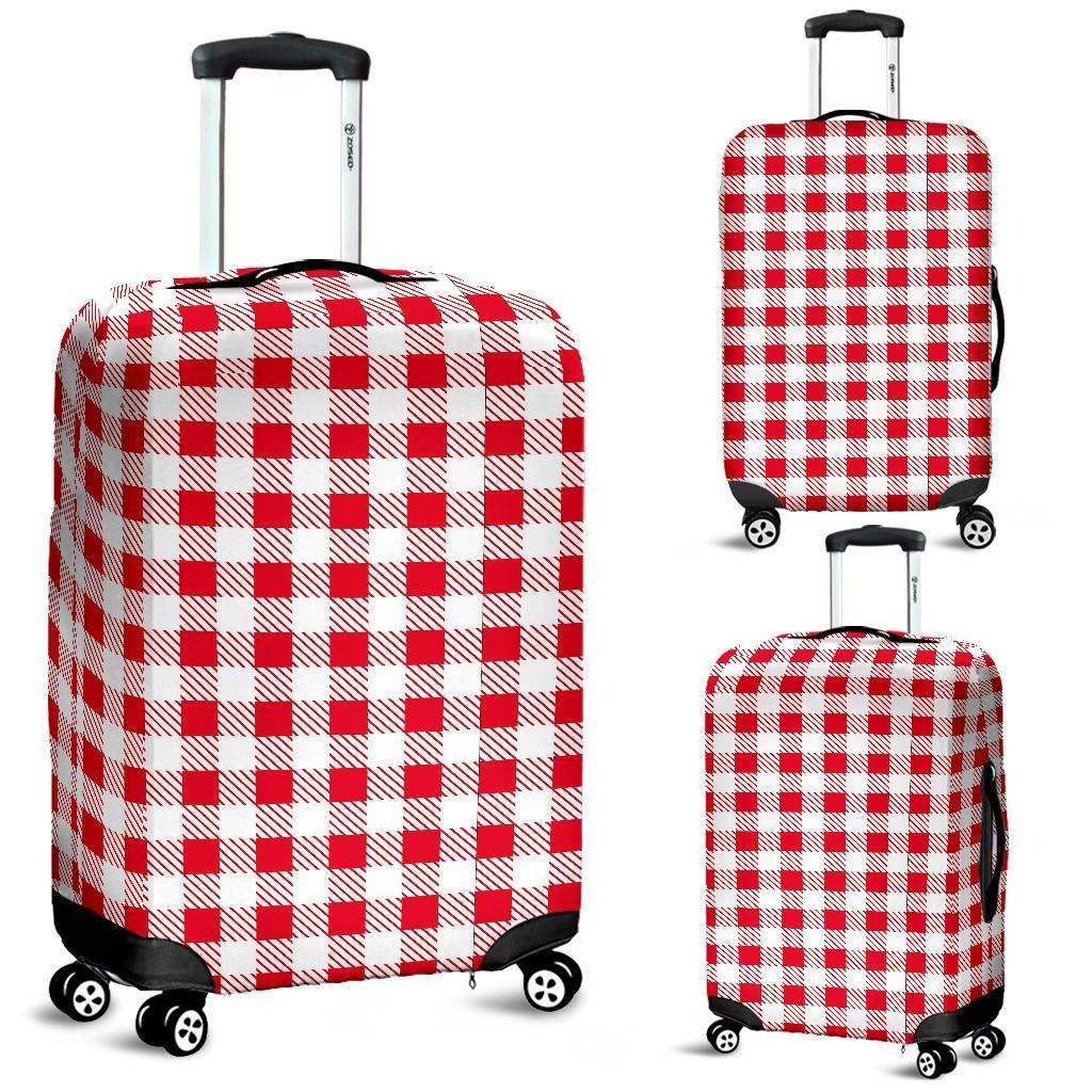 Gingham Red Pattern Print Luggage Cover Protector-grizzshop