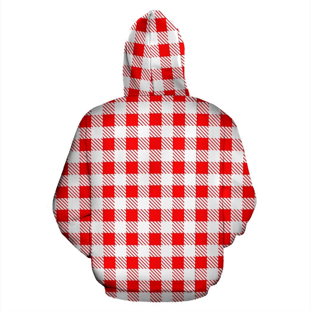 Gingham Red Pattern Print Men Women Pullover Hoodie-grizzshop