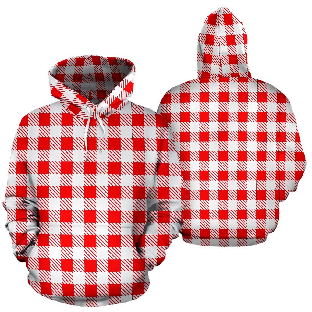 Gingham Red Pattern Print Men Women Pullover Hoodie-grizzshop