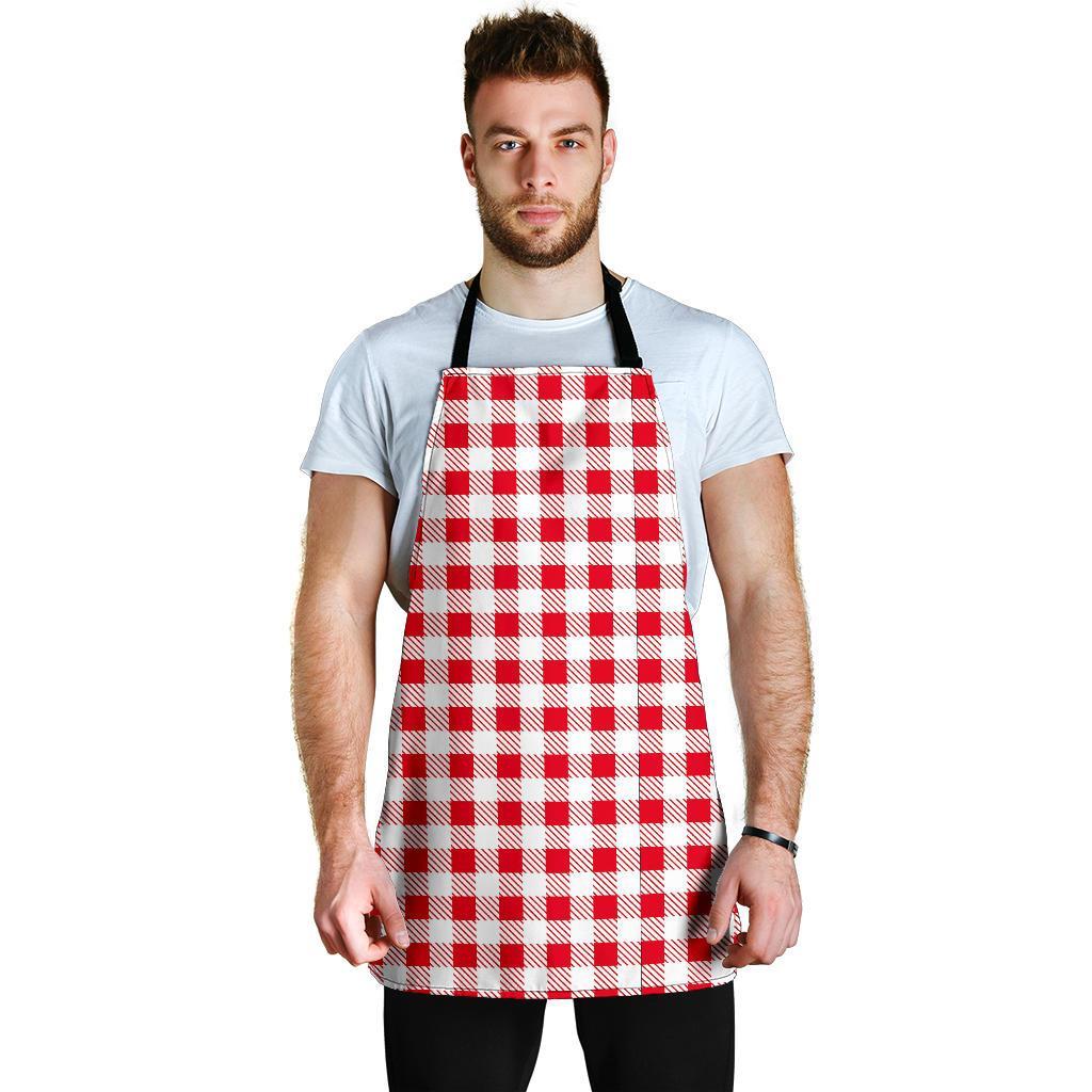 Gingham Red Pattern Print Men's Apron-grizzshop