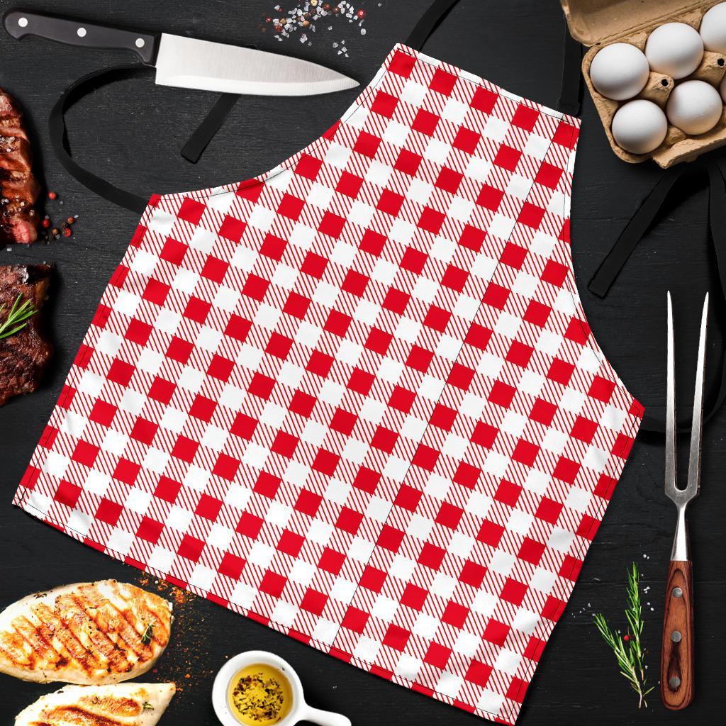 Gingham Red Pattern Print Men's Apron-grizzshop