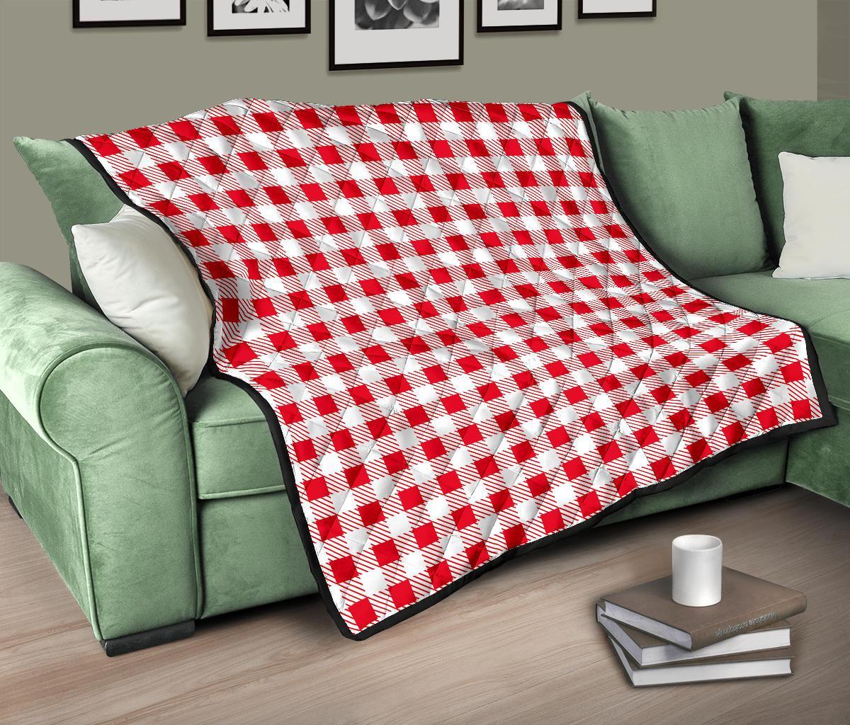 Gingham Red Pattern Print Quilt-grizzshop