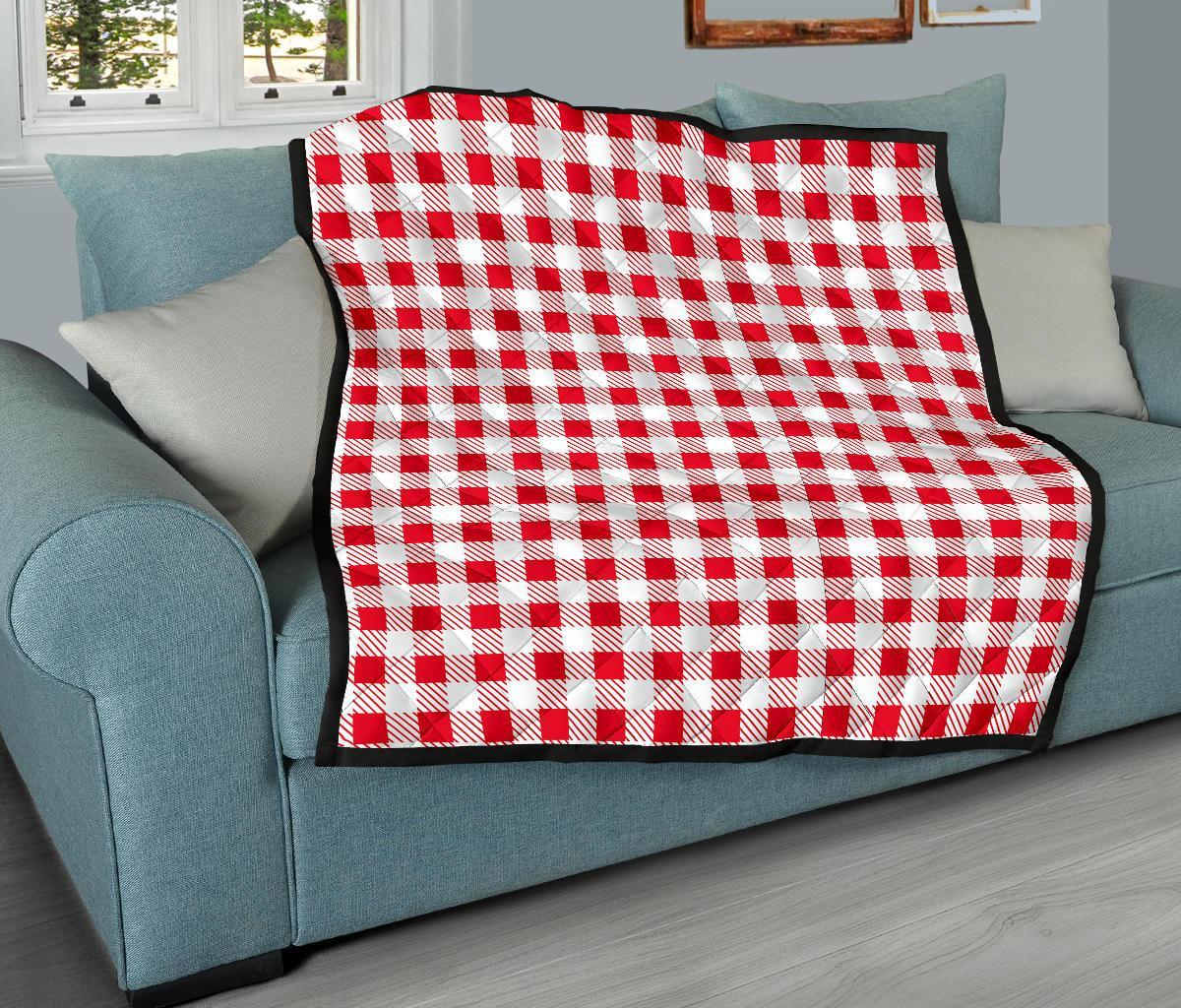 Gingham Red Pattern Print Quilt-grizzshop