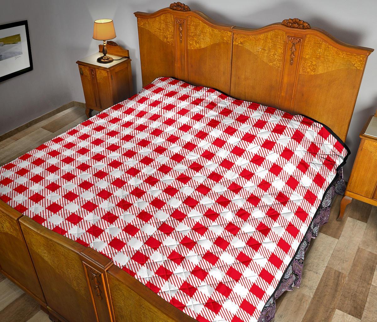 Gingham Red Pattern Print Quilt-grizzshop