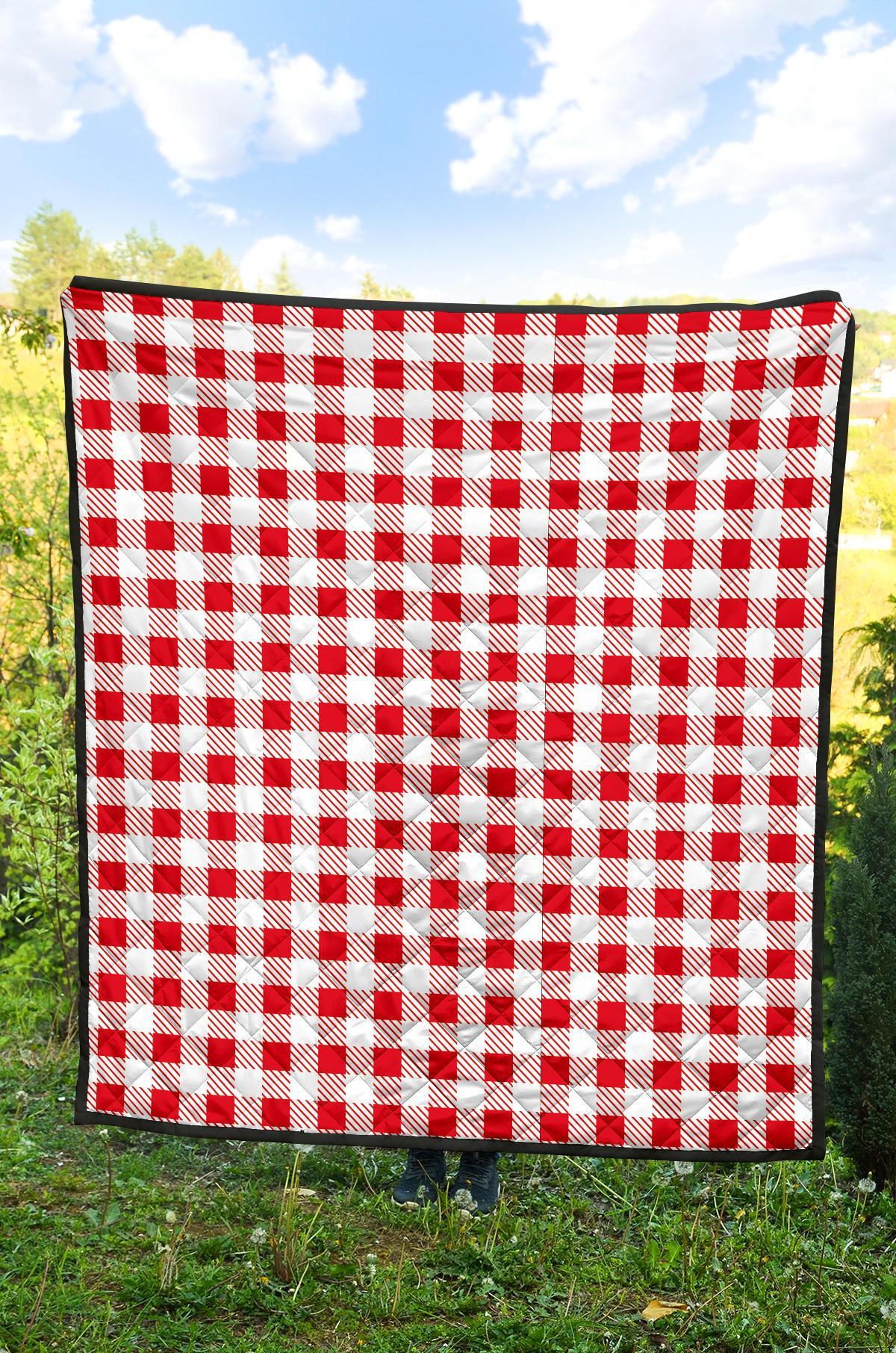 Gingham Red Pattern Print Quilt-grizzshop