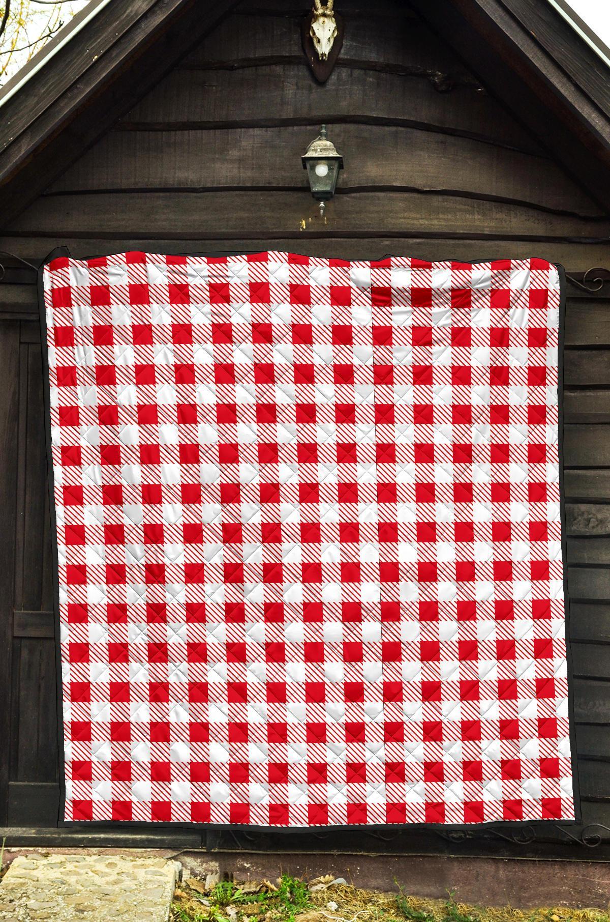Gingham Red Pattern Print Quilt-grizzshop