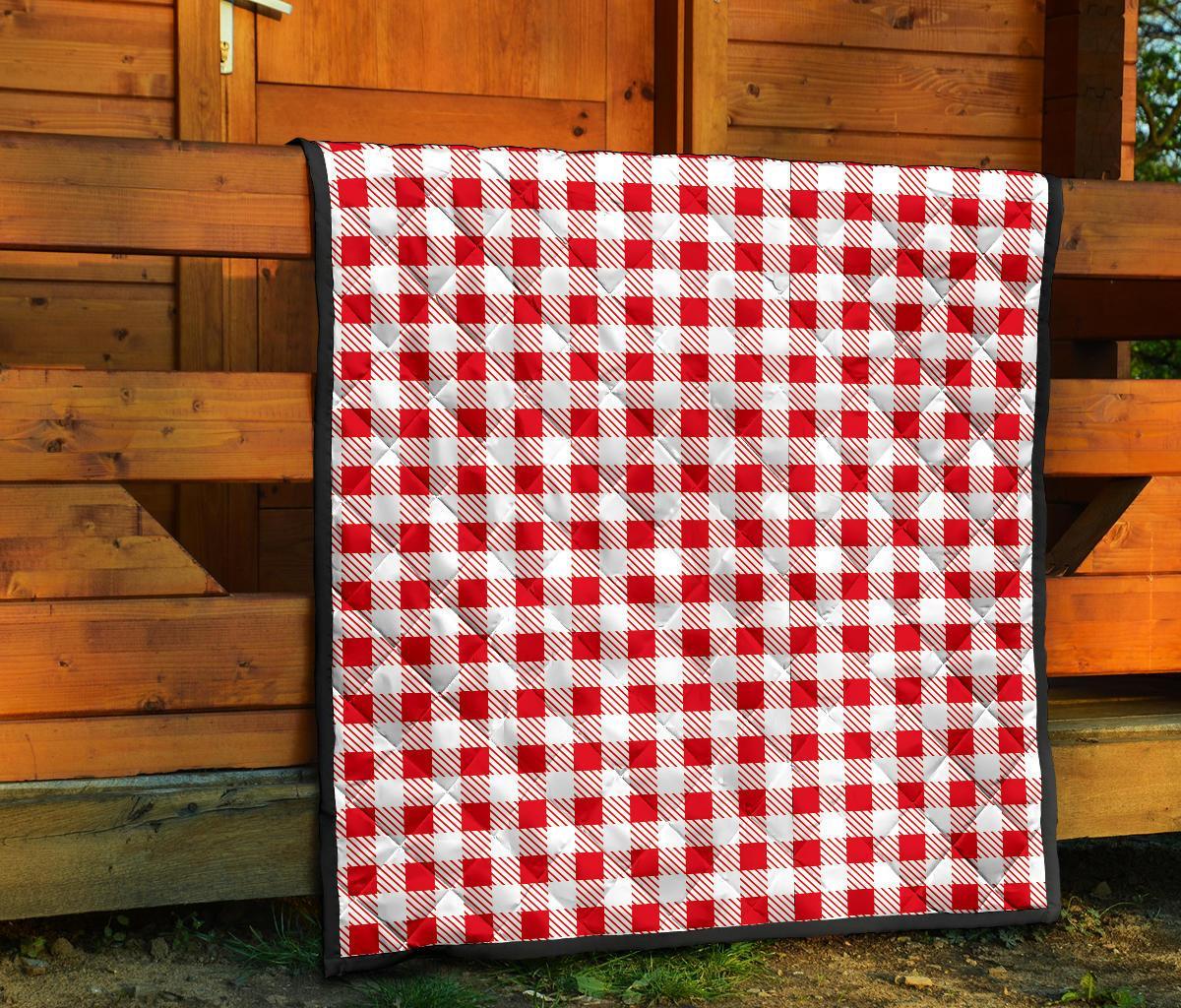 Gingham Red Pattern Print Quilt-grizzshop