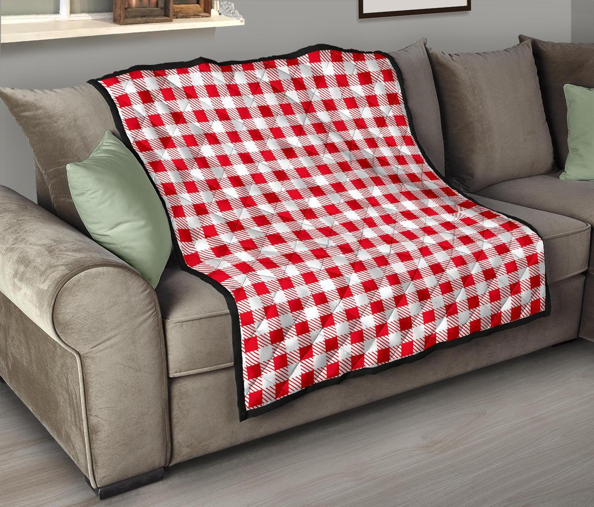 Gingham Red Pattern Print Quilt-grizzshop