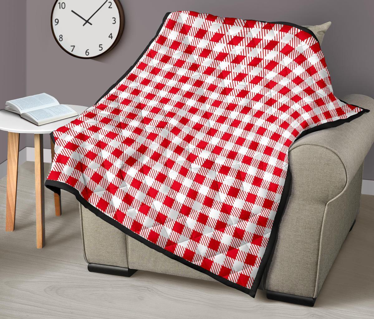 Gingham Red Pattern Print Quilt-grizzshop