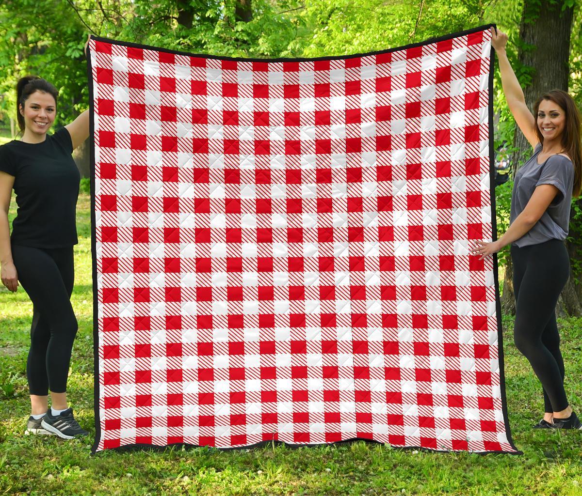 Gingham Red Pattern Print Quilt-grizzshop