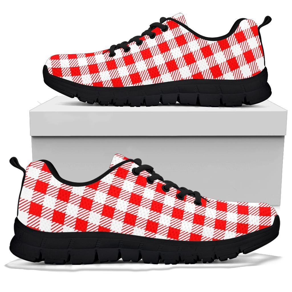 Gingham Red Pattern Print Sneaker Shoes For Men Women-grizzshop