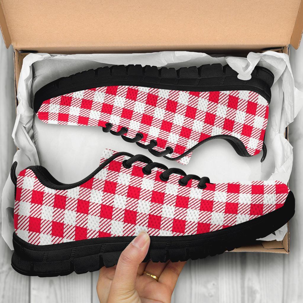 Gingham Red Pattern Print Sneaker Shoes For Men Women-grizzshop