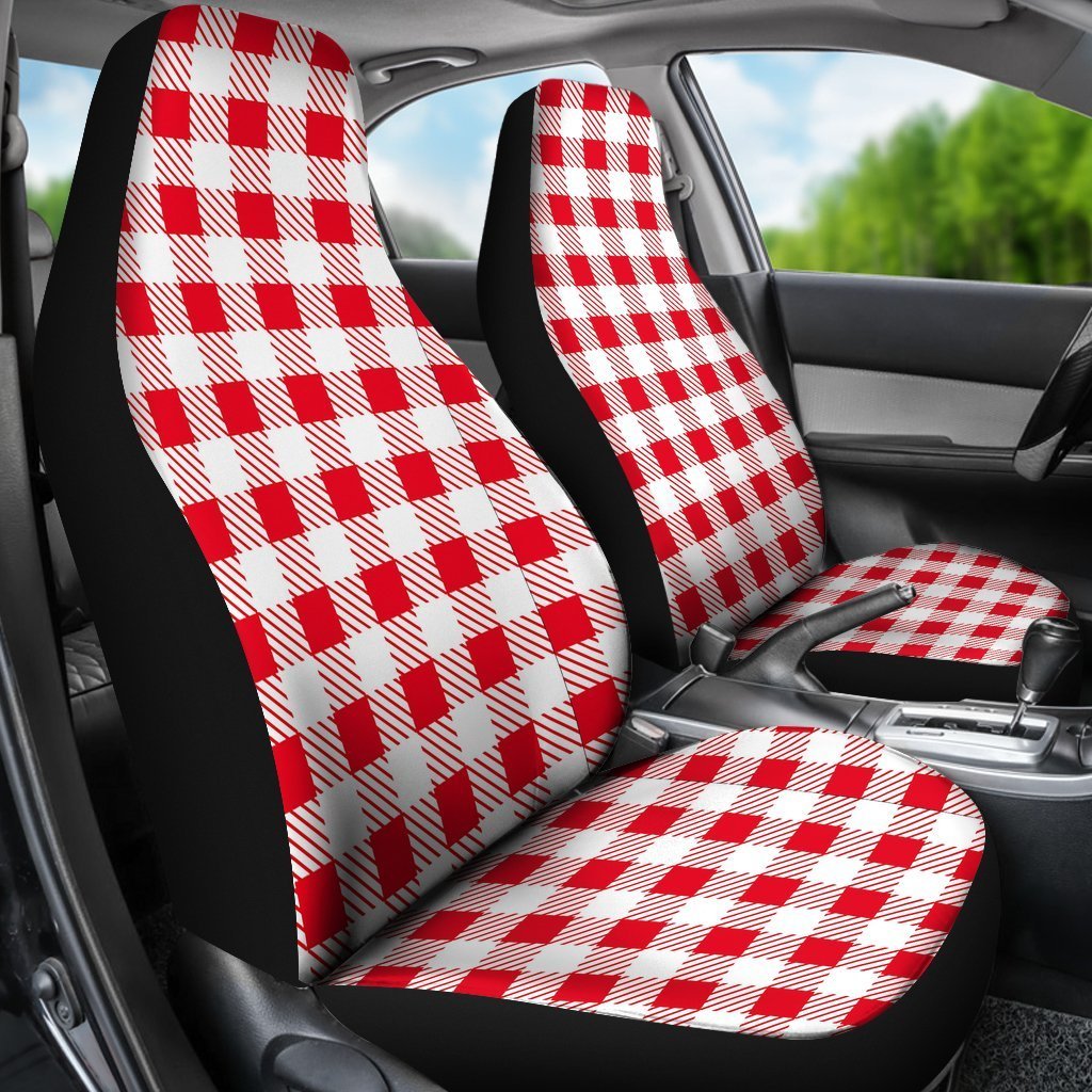 Gingham Red Pattern Print Universal Car Seat Cover-grizzshop