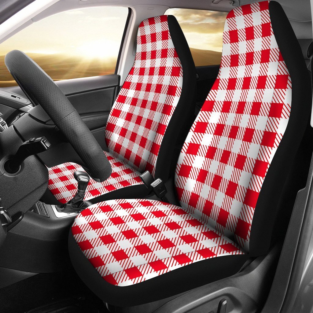 Gingham Red Pattern Print Universal Car Seat Cover-grizzshop