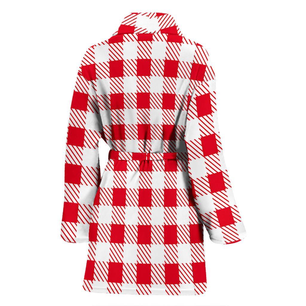 Gingham Red Pattern Print Women Long Robe-grizzshop