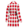 Gingham Red Pattern Print Women Long Robe-grizzshop