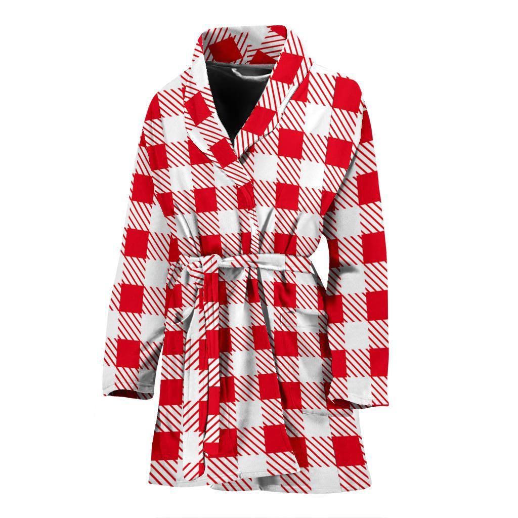 Gingham Red Pattern Print Women Long Robe-grizzshop