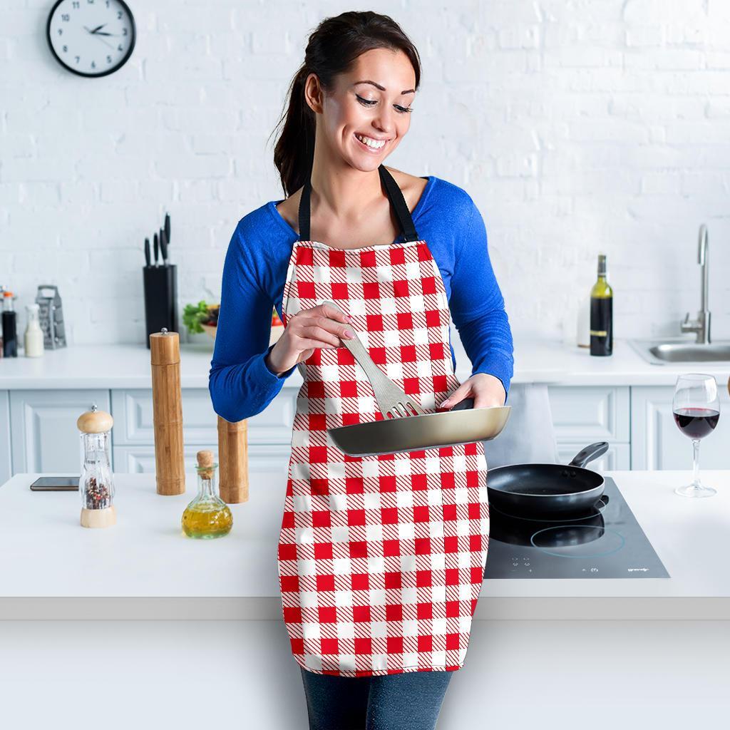 Gingham Red Pattern Print Women's Apron-grizzshop