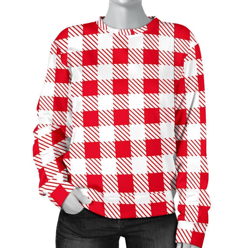 Gingham Red Pattern Print Women's Sweatshirt-grizzshop