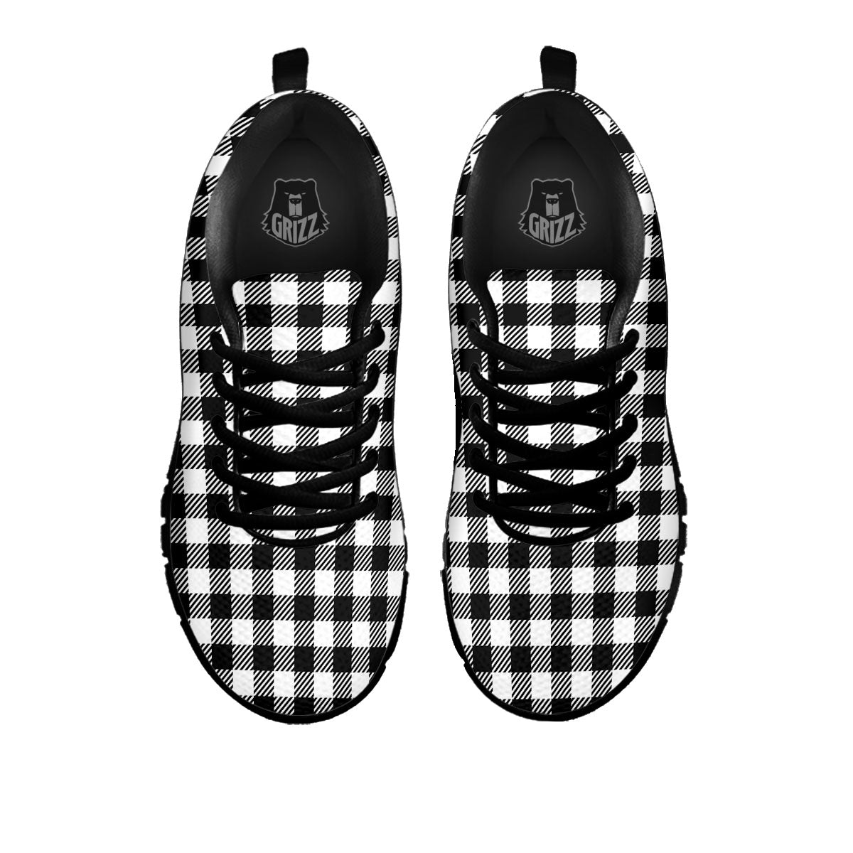 Gingham White And Black Print Pattern Black Sneaker-grizzshop