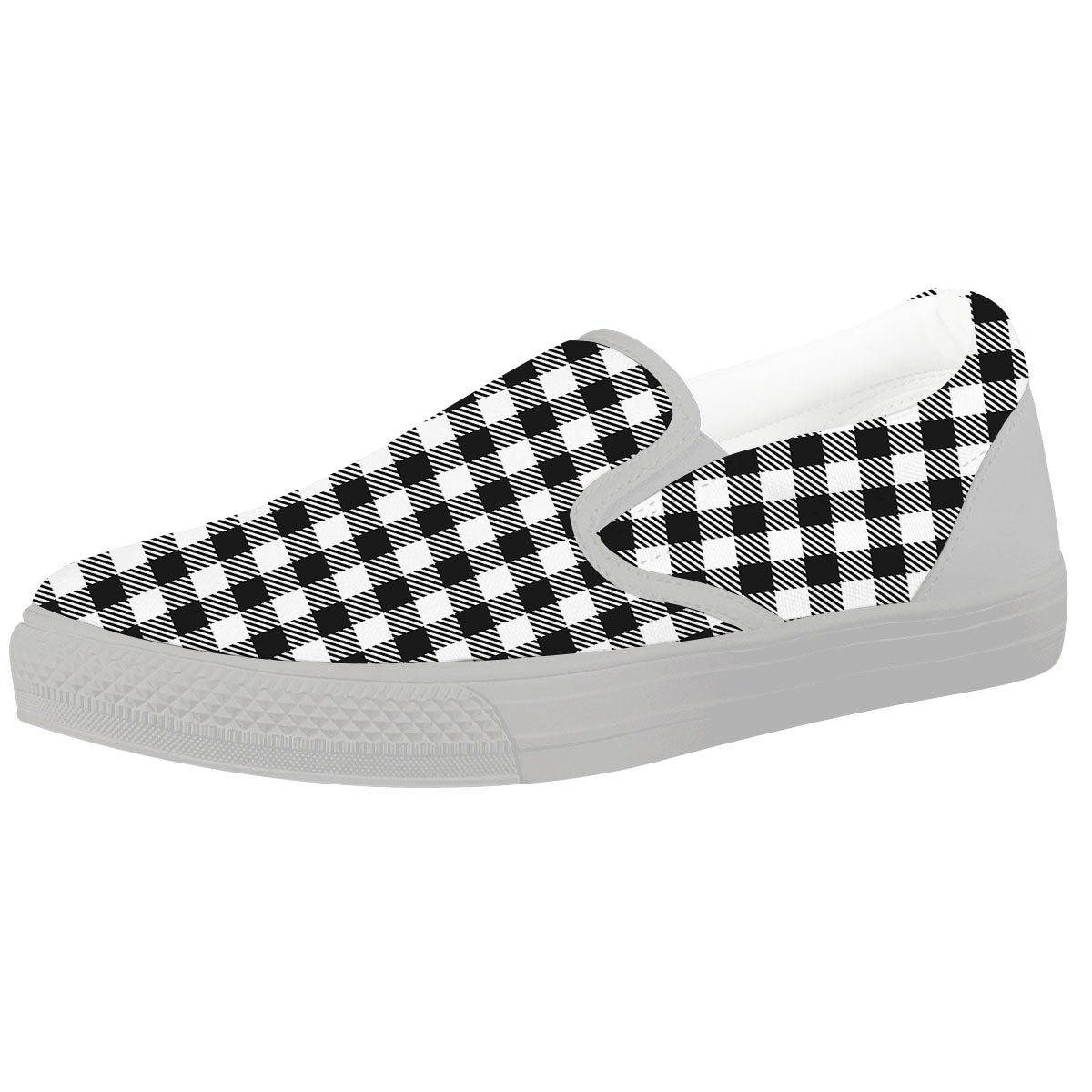 Gingham White And Black Print Pattern White Slip On Shoes-grizzshop