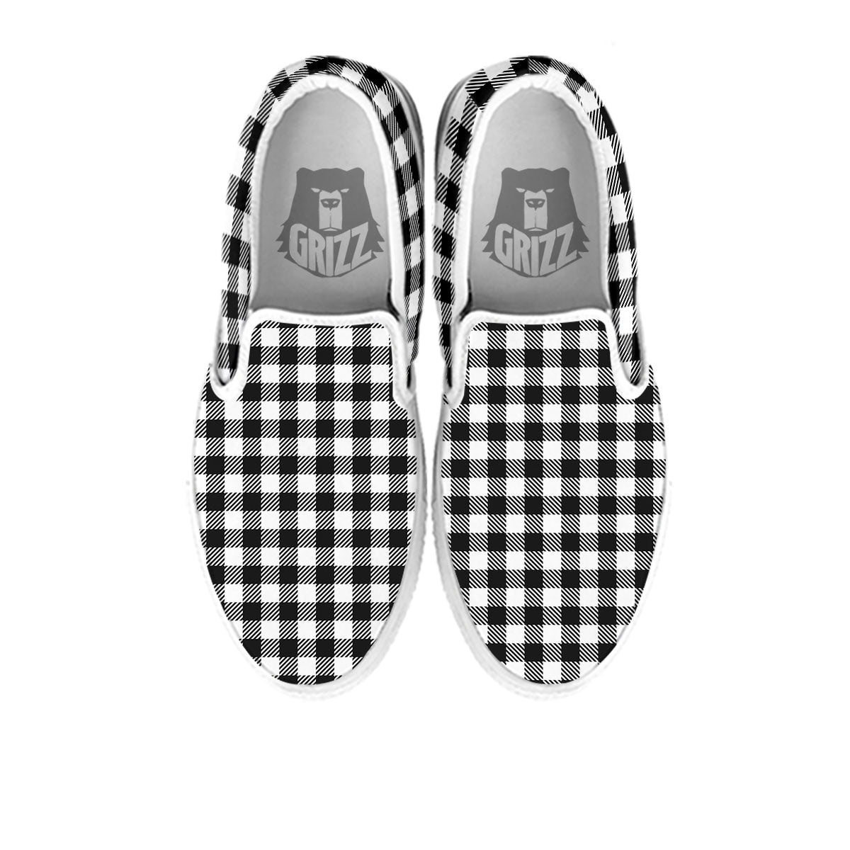 Gingham White And Black Print Pattern White Slip On Shoes-grizzshop