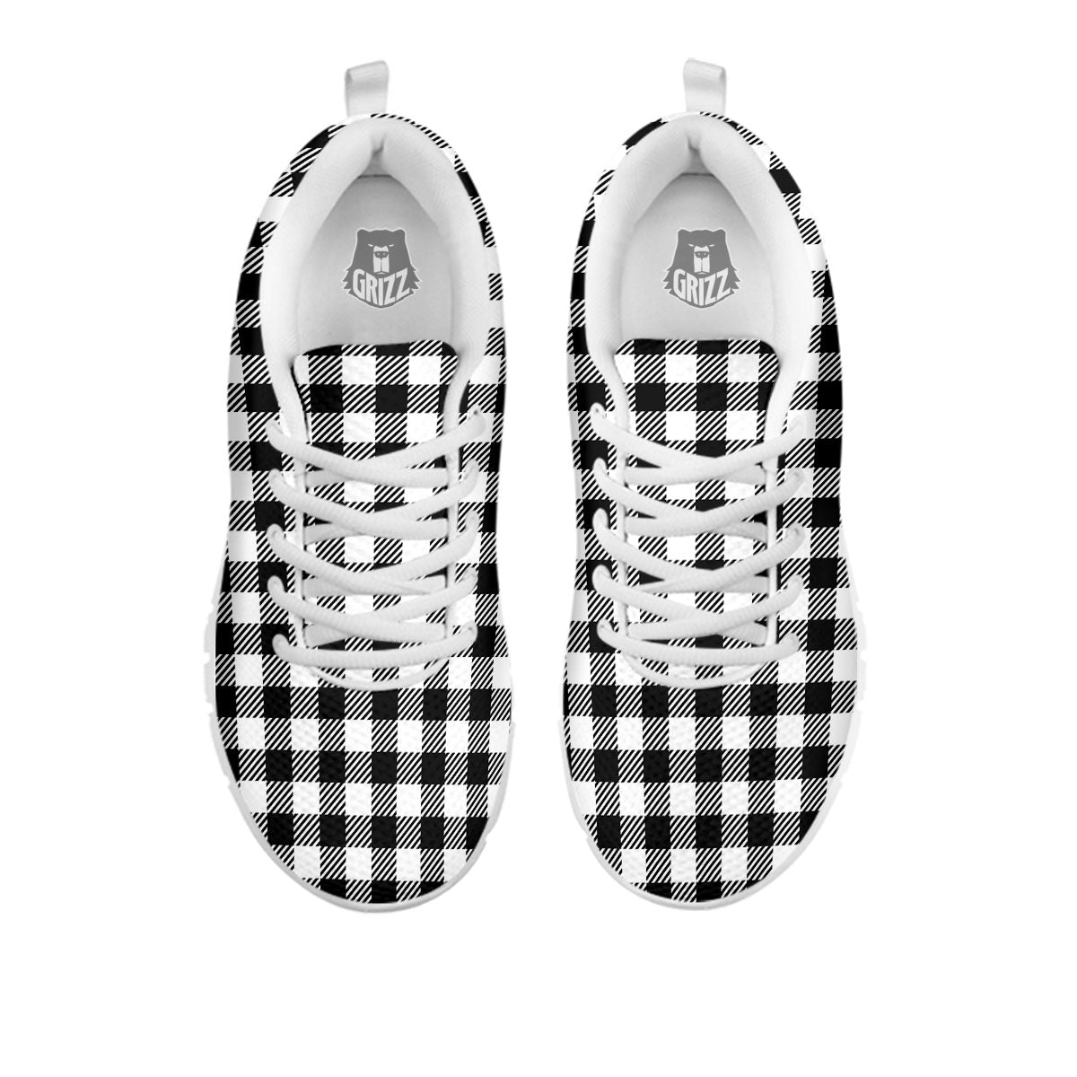 Gingham White And Black Print Pattern White Sneaker-grizzshop