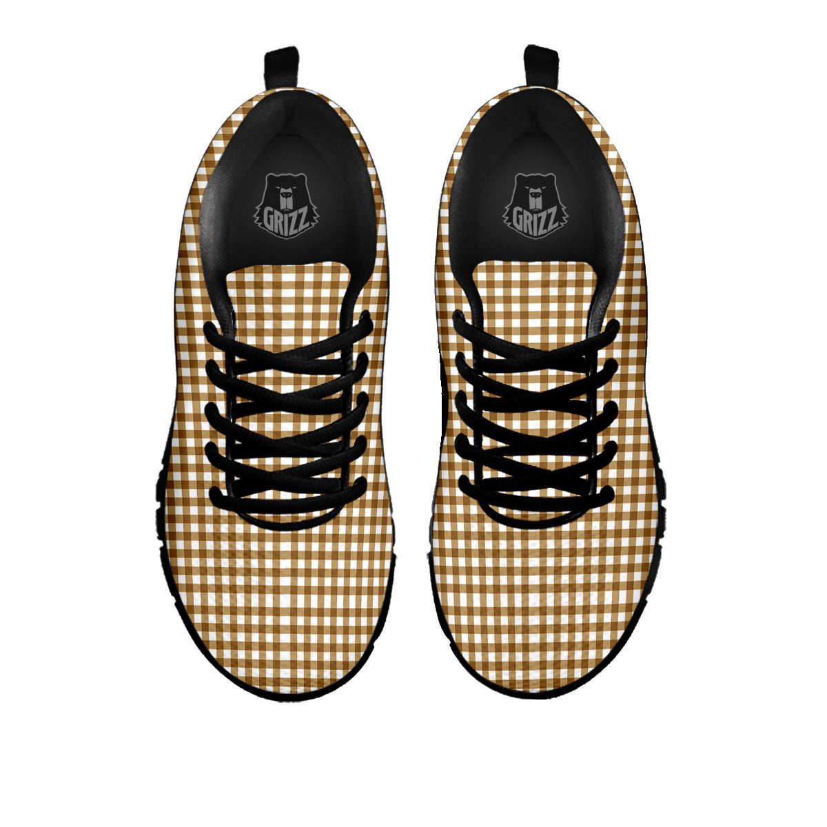 Gingham White And Brown Print Pattern Black Sneaker-grizzshop